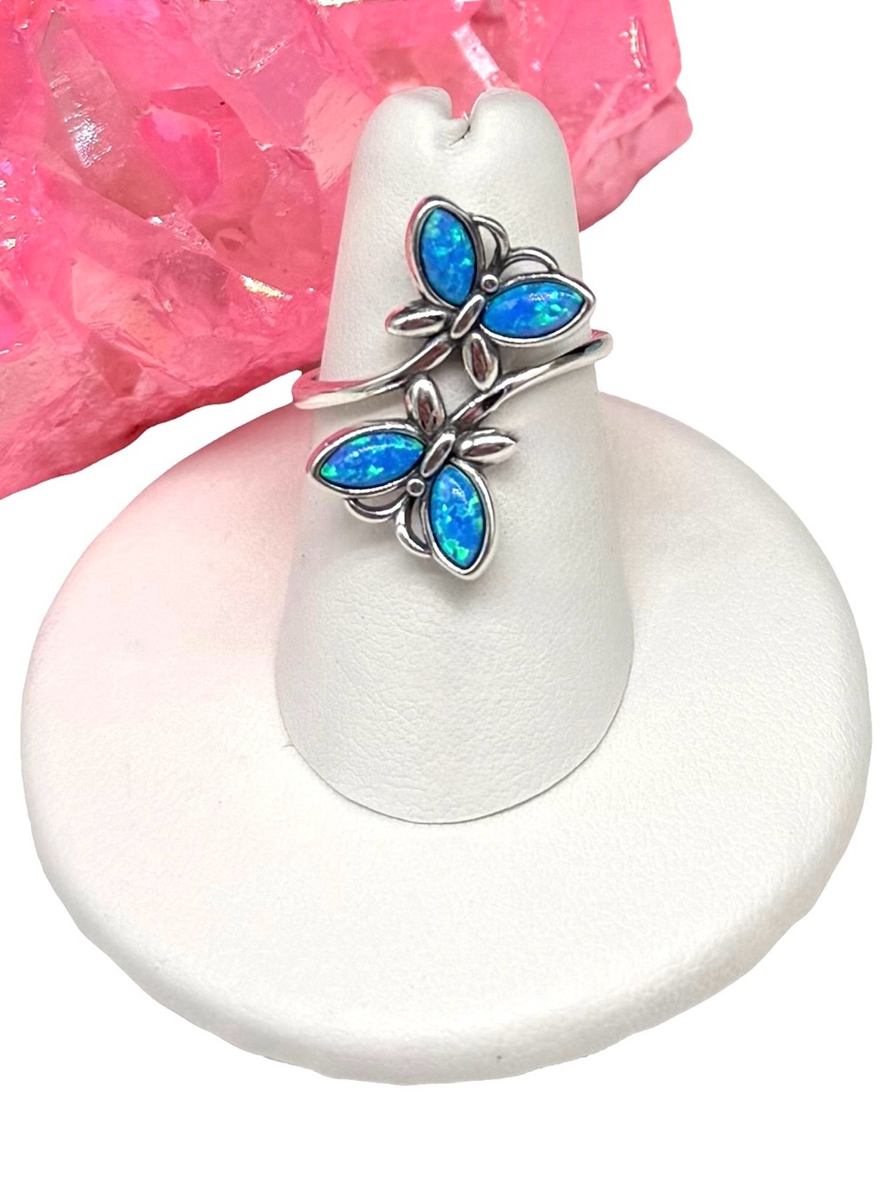 Butterfly Blue Fire Opal Ring Size 7 Solid 925 Sterling Silver Butterflies
